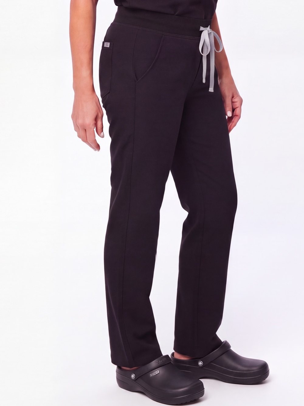 FIGS Black Scrub Pants Yoga Waistband Drawstring Technical Comfort